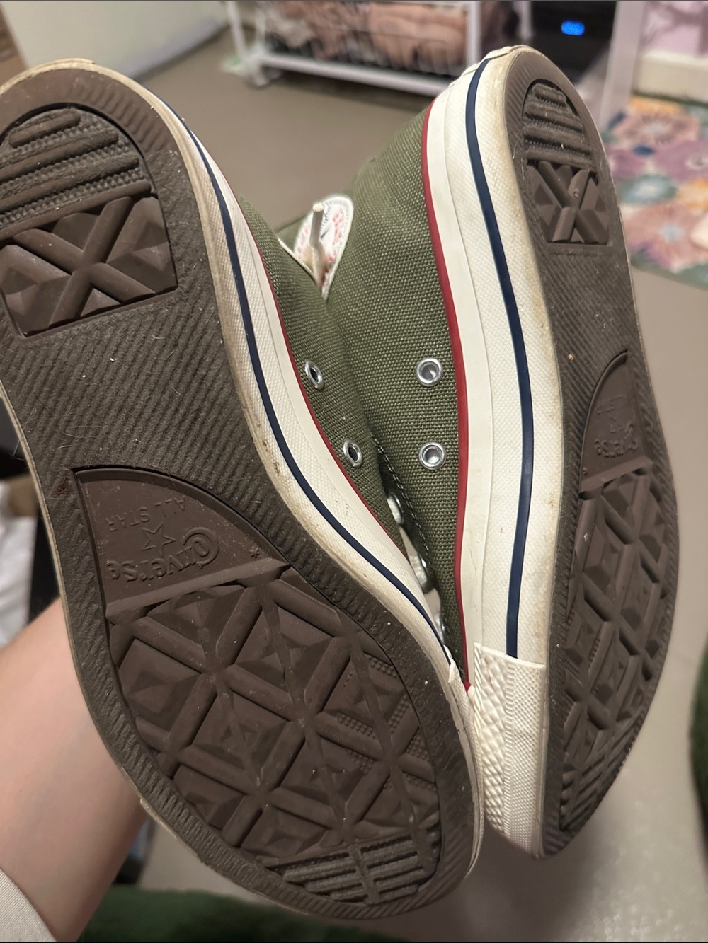 Converse Olive Green High-Top Sneakers with White Laces - Picture 5 of 5